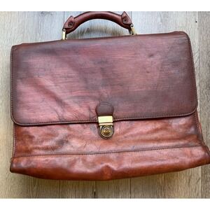 Vintage Top Grain Leather Briefcase Messenger Laptop Bag Utility Professional